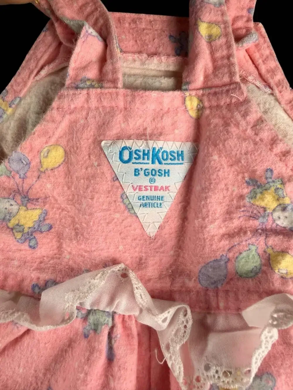 Vintage OshKosh B'Gosh Pink Floral Bear Print Corduroy Overalls Size 24M
